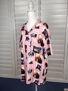 H&M Pink Graphic Biggie Smalls Button Down Shirt Mens Size S Y2K Streetwear